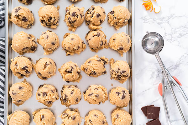 Image shows a photo of Chrissy's favorite holiday recipe, Chocolate Orange Tea Drop cookie dough